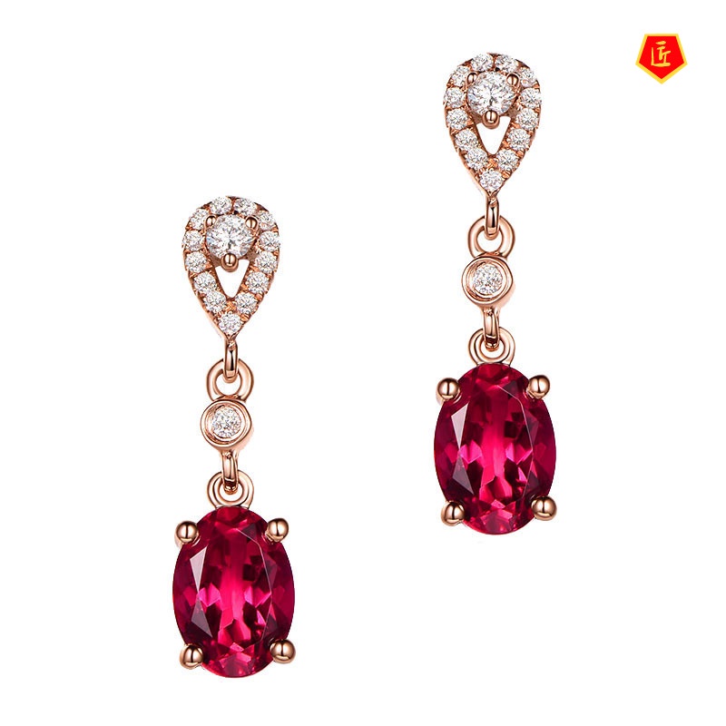 [Ready Stock]Graceful Colored Gems Red Amethyst Earrings 18K Gold
