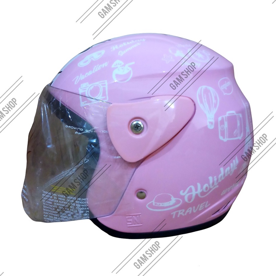HELM EVOLUTION MODEL GM EVO MURAH HALF FACE MOTIF TRAVELING PINK UNTUK PRIA DAN WANITA DEWASA COD