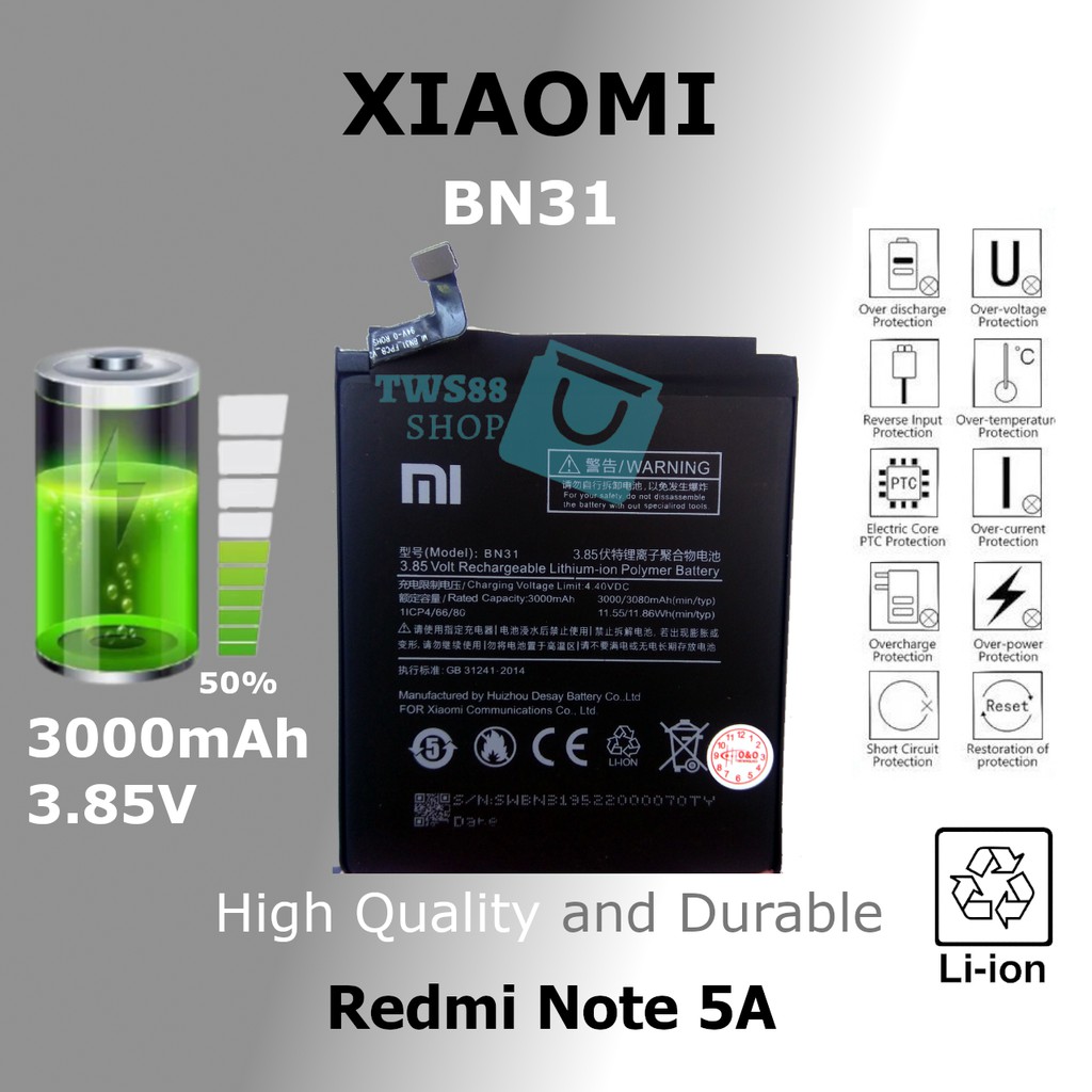 (TWS) Baterai Batre Battery Xiaomi Redmi Note 5A/5A Pro/S2/ Mi A1 /BN31