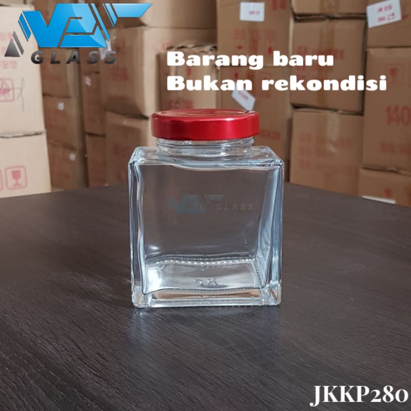 JKKP280 toples jar kaca  280ml / jar kaca square 280ml / jar kaca kotak / jar madu/selai