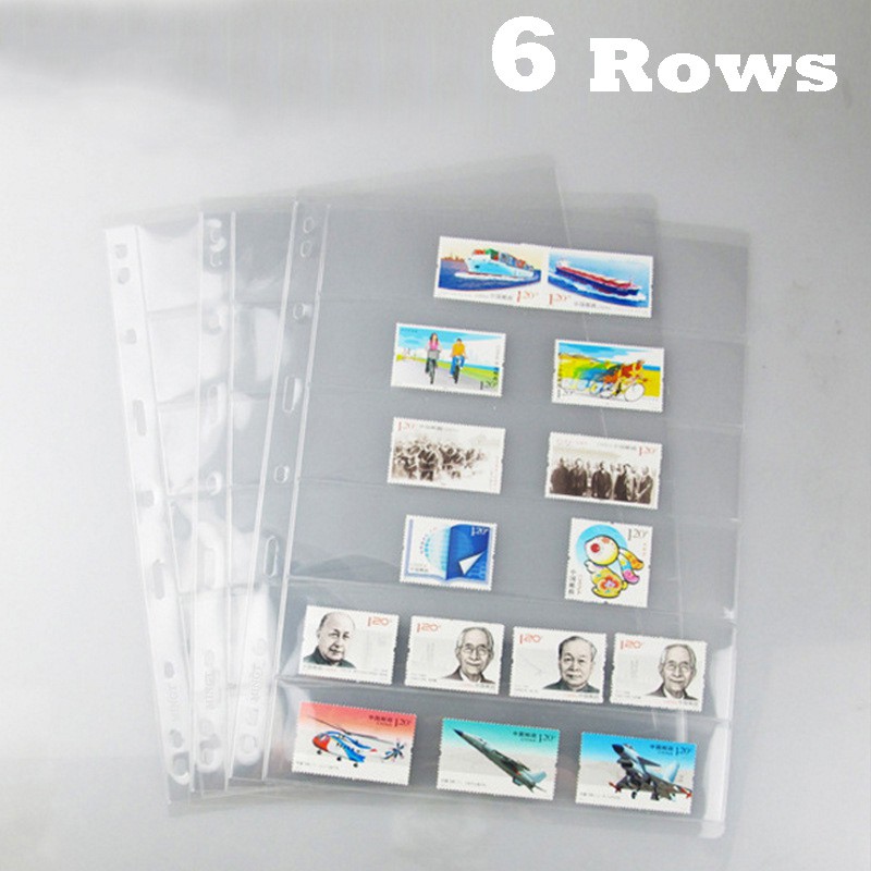 

IMPORT 6 Rows 10PCS Transparent Loose Leaf Stamps Lines Grid PVC Pages Of Brands Album Sheets