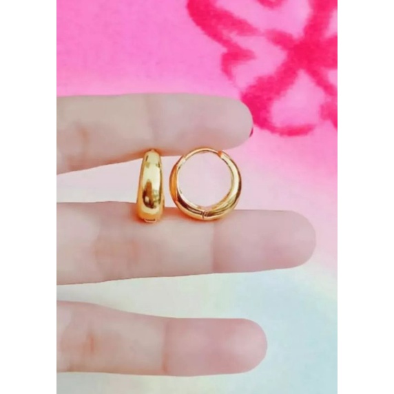 anting jepit bulat polos dilapisi kuning emas 24k fashion wanita titanium original anti luntur