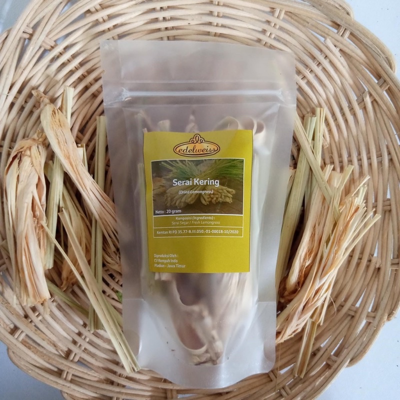 Edelweiss Daun Serai Kering  / Sereh Kering Potong Murni Refill Pack 20gr (Dried Lemongrass)