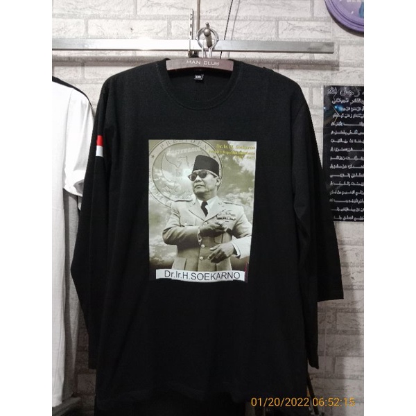 Kaos Soekarno lengan panjang katun combed 30s
