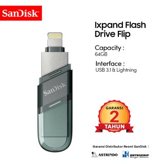 Flashdisk OTG Lightning 64GB SanDisk iXpand Flip - Garansi Resmi 2 Tahun