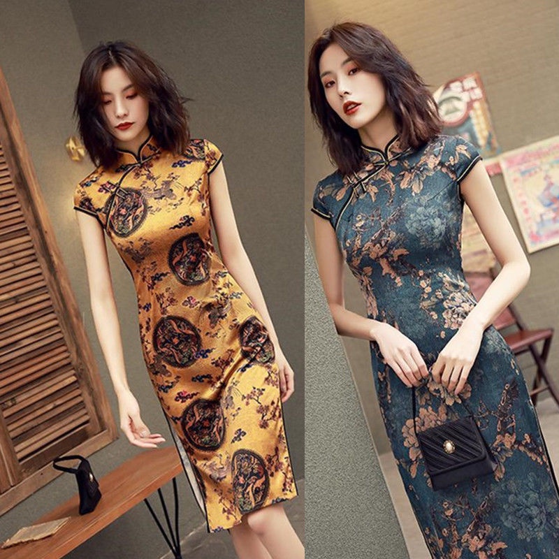 2021 spring and autumn new cheongsam young girl Chinese style improved retro cheongsam medium long s