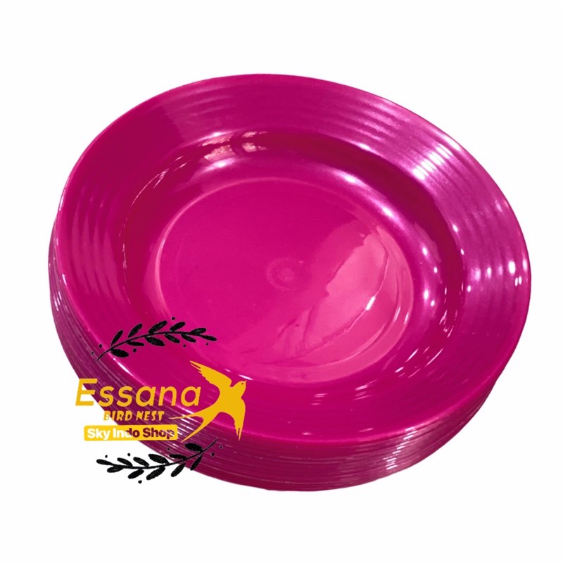 Piring Makan Bulat Plastik 9inch ( Grosir ) Terlaris Termurah Berkualitas ( lusinan ) atau ( 1/2 lusin ) clarissss-Pink maron isi 12pcs