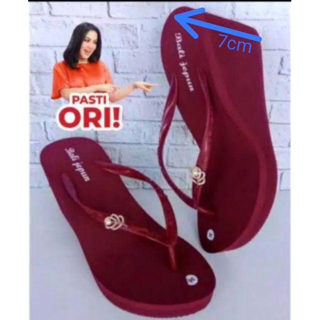 Best Seller..Sandal Bali Jepun Wedges  Marun Hak 7cm Dan Hak 3cm. Garansi Original