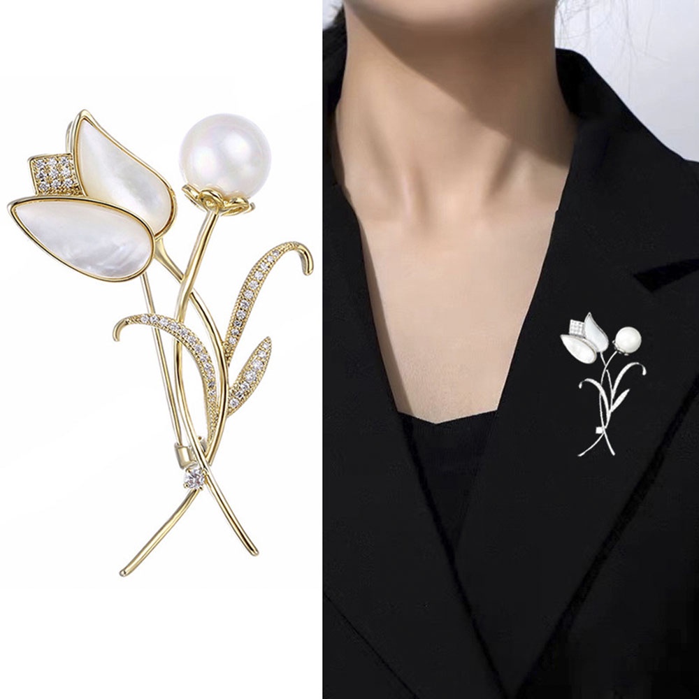 Bros pin Bentuk Bunga Tulip Bahan metal Gaya retro Elegan Untuk Wanita