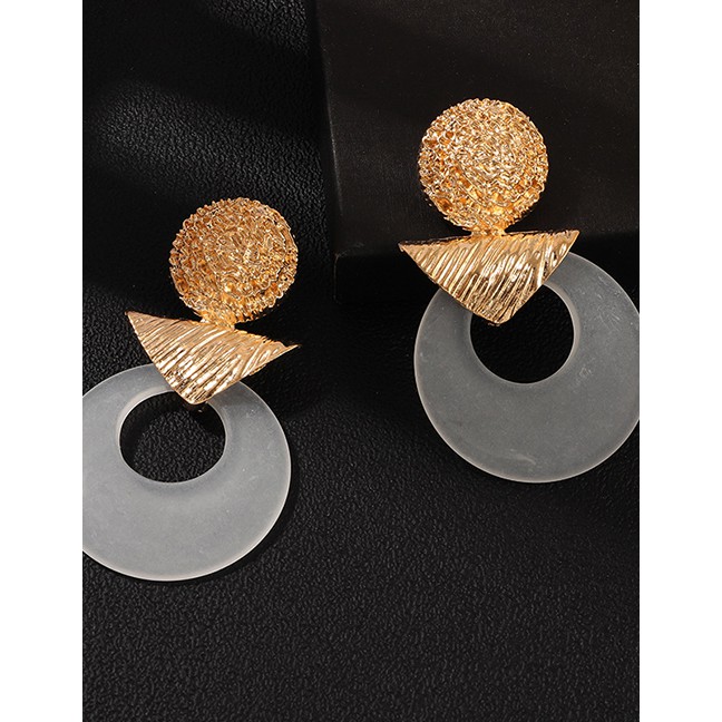 LRC Anting Tusuk Fashion Gold Resin Metal Circle Earrings D27994