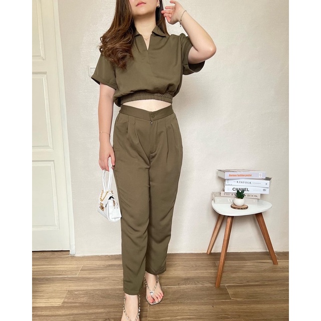 SET THEA ATASAN CELANA PANJANG SIMPLE POLOS PREMIUM EC 1142 / SETELAN WANITA ALA KOREA / SET BAJU AT
