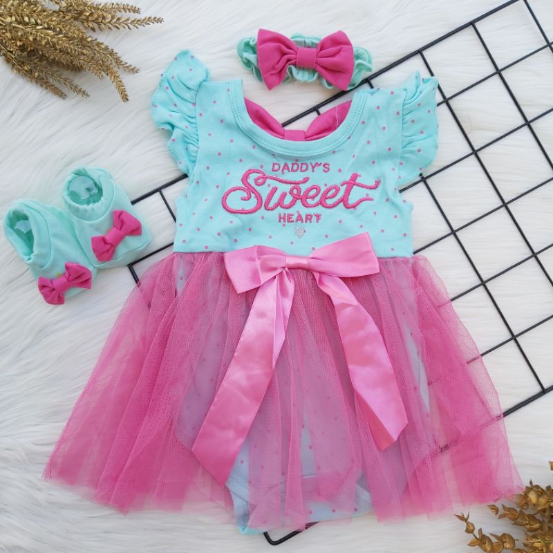 Baju jumper anak bayi cewek 3 - 8 bulan bahan katun lembut bagus dasi kupu kupu bando lucu