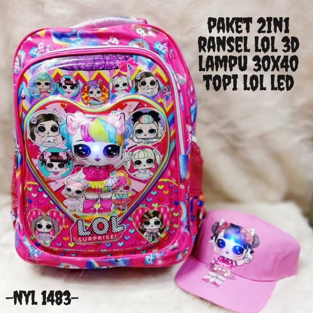 &quot;aurabagss&quot; - Beli 1 Dapat 2 Tas Anak Set 2 In 1 Tas Ransel Anak Perempuan LOL LED Backpack Anak Perempuan Terbaru Keren