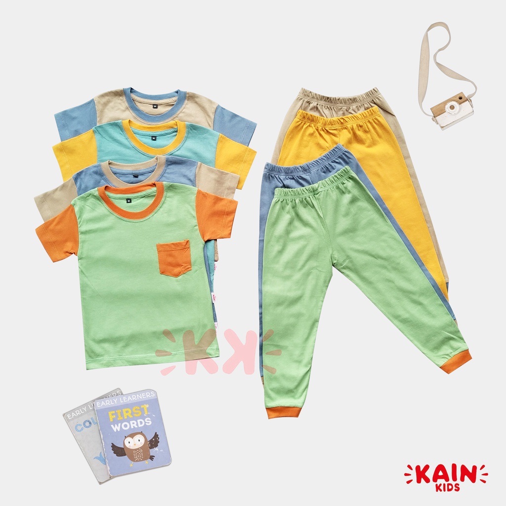 KainKids Setelan Kaos Polos Anak &amp; Celana TWOTONE 1-7Y | Set Pocket Tee Combo Long Pants PK SPTT01