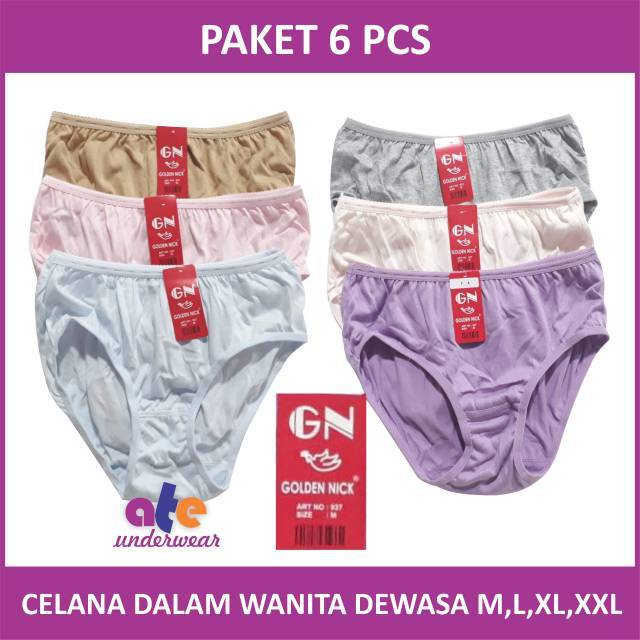 AT68-(Paket 6 pcs) Celana dalam wanita dewasa GN size M L XL XXL Rayon Poliester