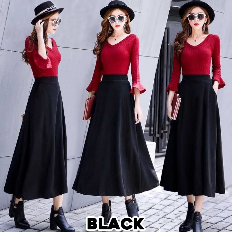 KARAKOREA 880 Sandra Maxi Pocket Skirt /Rok korean high waist/Scuba Premium/Rok panjang/Rok payung/Rok Lebar/Rok Scuba/Rok flare Rok Maxi Rok ngembang Rok kerja/Rok Muslim/Rok Polos/Rok Import/Rok korea