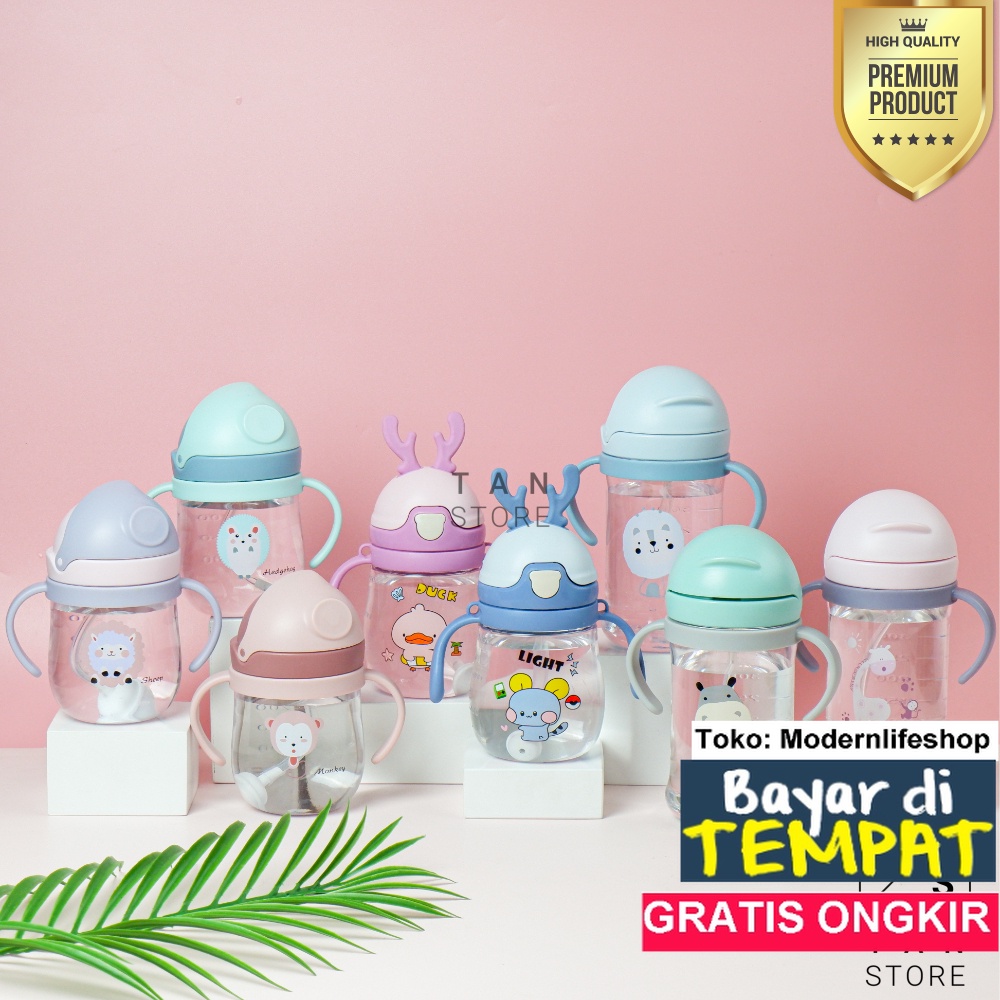 Bisa COD dan FREE Ongkir Botol Air Minum Sedotan Anak Lucu Motif Animal 250 330 ML BPA Free Modernli