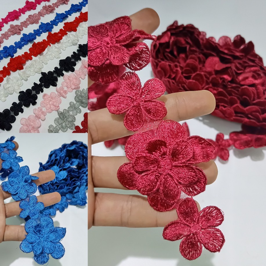 RENDA BORDIR/RENDA BORDIR ROLL ''MOTIF MELATI POTONG BUNGA TEMPEL'' PRODUK TERBAIK