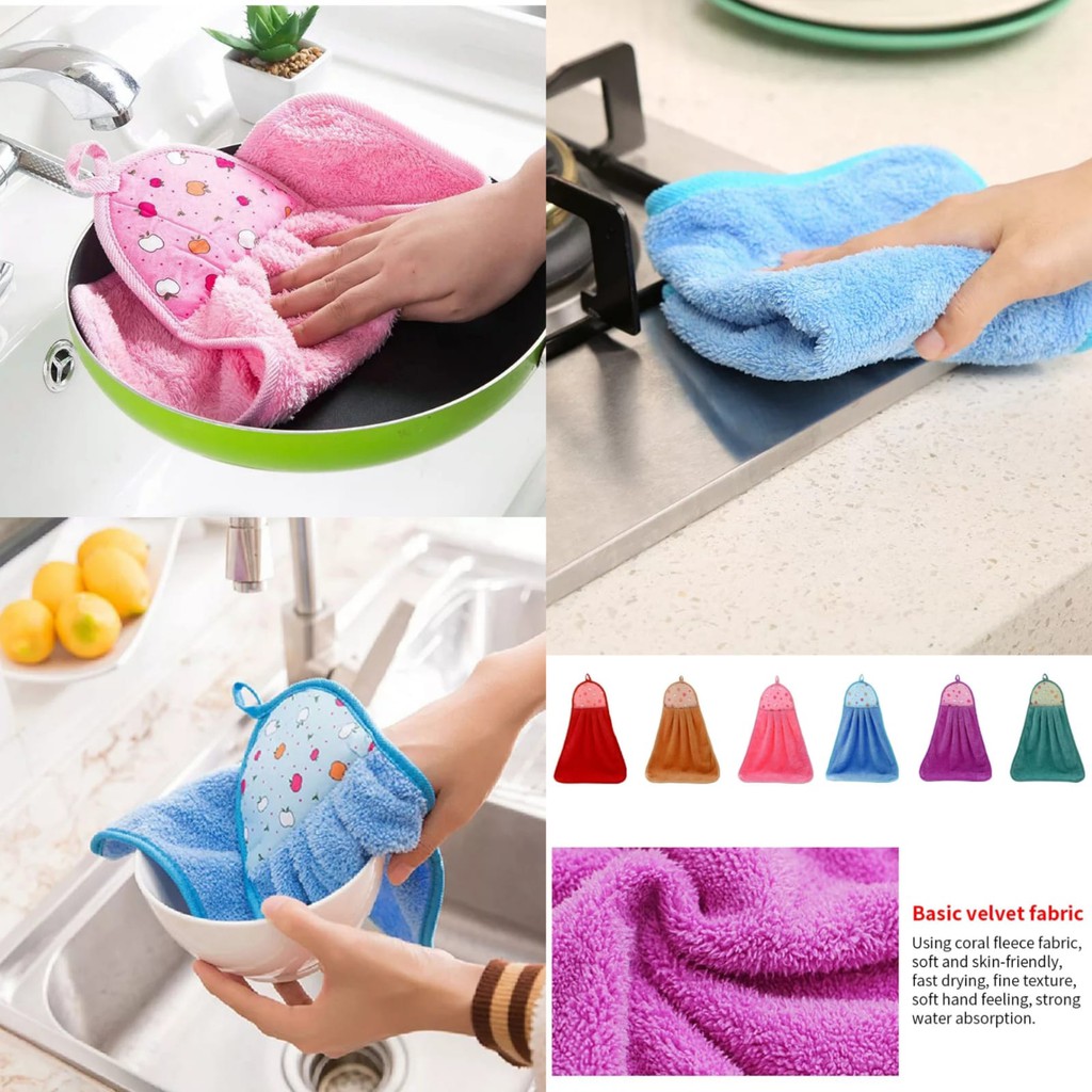 Lap Tangan Polos Gantung Murah Bahan Microfiber Menyerap Air Handuk Lap Tangan Hand Towel Kain Lap Tangan Serbet Tangan Gantung