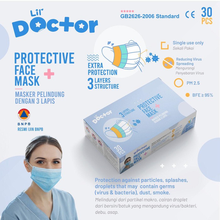 Makassar !Lil Doctor Protective Mask Dewasa Earloop Isi 30 LBR