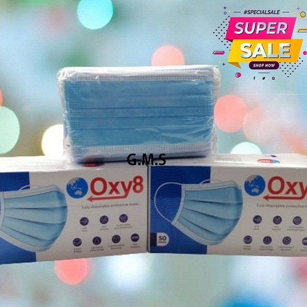 50 PCS MASKER DISPOSABLE BEDAH MEDIS OXY8 RESMI IZIN DEPKES KEMENKES 3 PLY