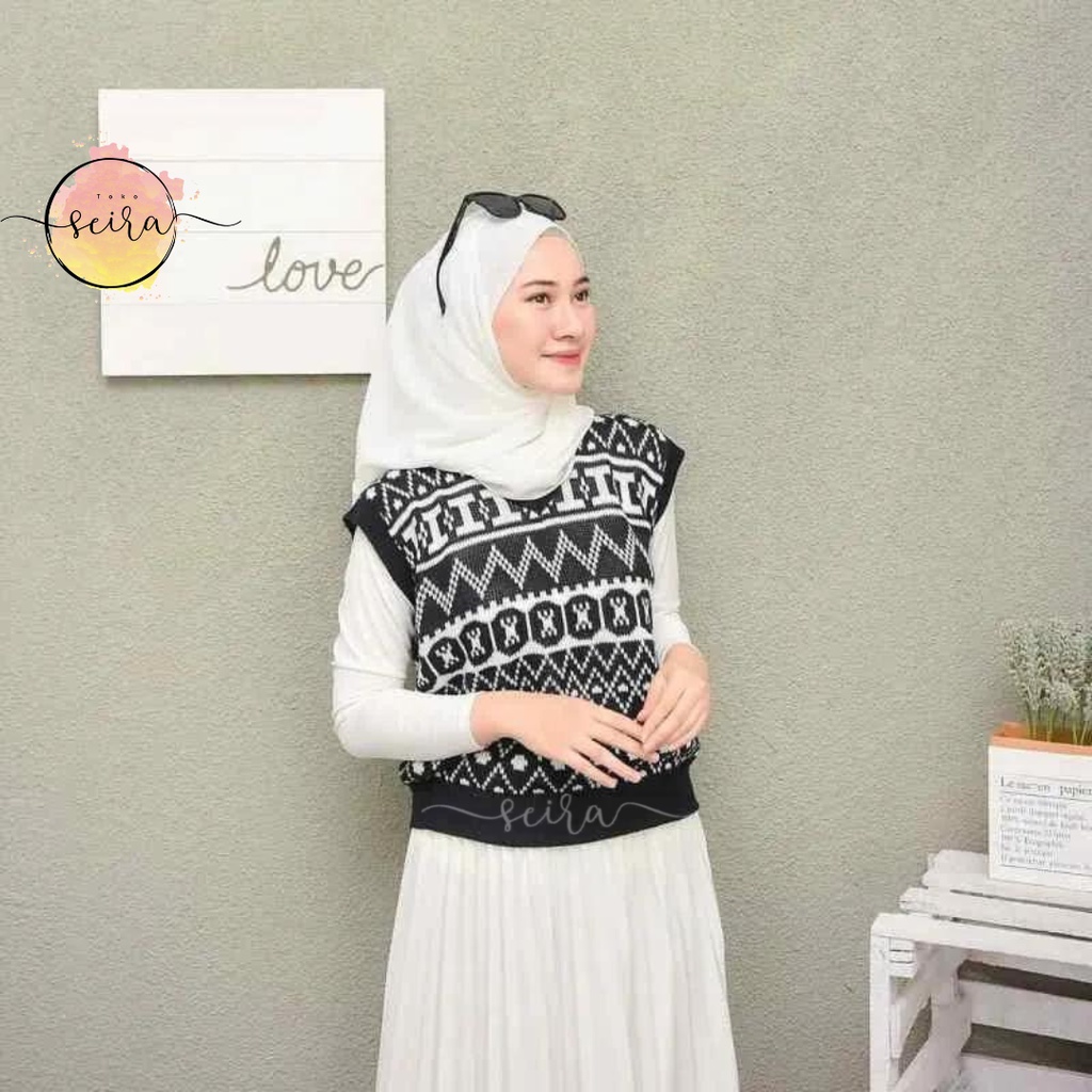 [BISA COD] Monaco Vest / Rompi Motif Etnik Tribal / Rompi Rajut Wanita / Rompi Korea