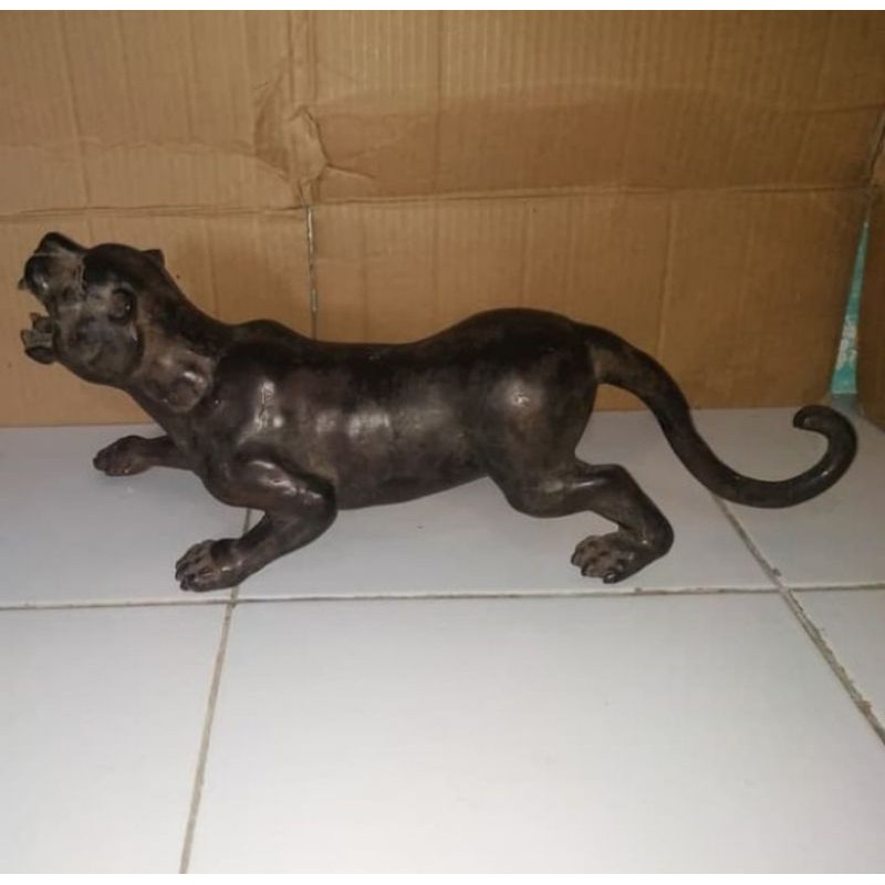 Patung Pajang Macan Kumbang Harimau Ngaum Hitam Antik