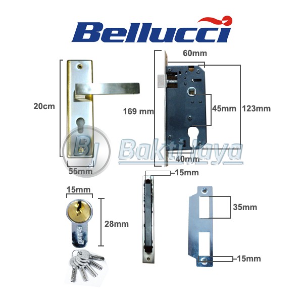 1 Set Kunci Pintu Tanggung BELLUCI Boston Gold