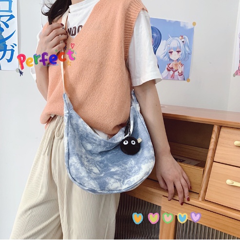 Tas Kanvas Selempang Wanita Pria Unisex Jepang Harajuku