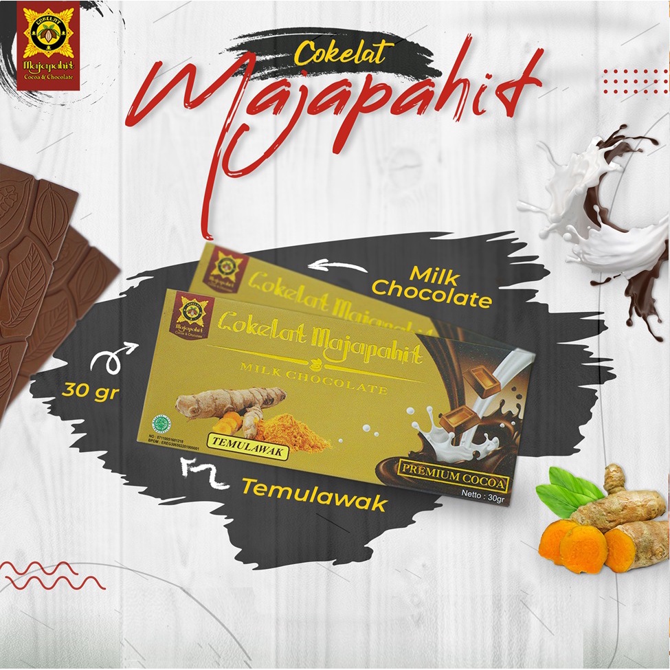 

Cokelat Majapahit bar 30 gr / Temulawak Milk Chocolate / Cokelat Susu Ektrak Temulawak/Cokelat Majapahit