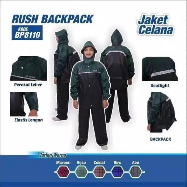 Jas Hujan Rush Backpack BP8110 plevia / Jas hujan kotak - kotak ada Ruang tas belakang / jas hujan 8110 Terlaris