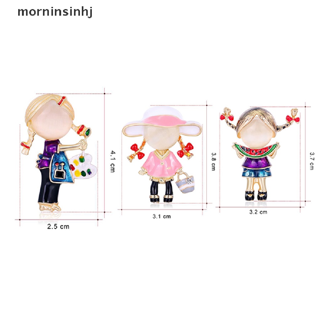 Mornin Bros Pin Enamel Bentuk Gadis Lucu Aksen Kristal Untuk Aksesoris Fashion Wanita