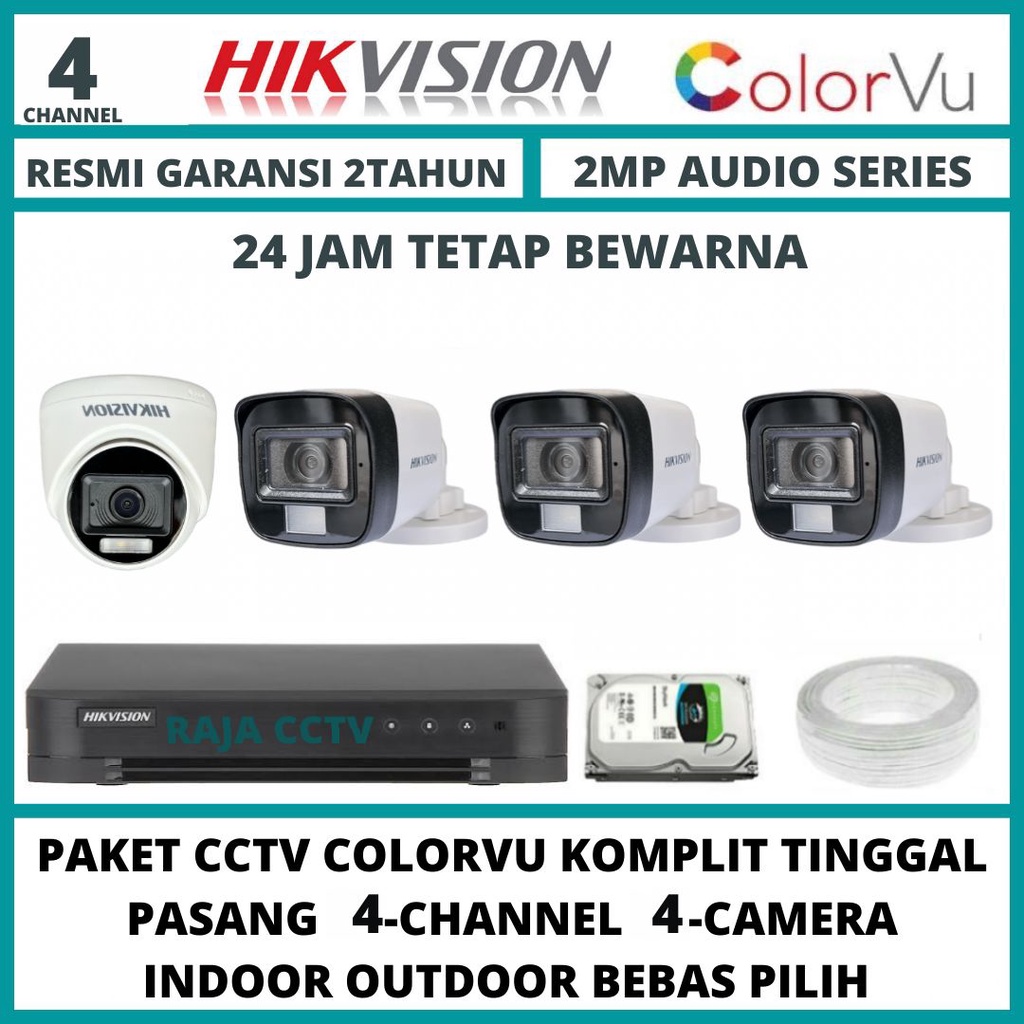 PAKET CCTV HIKVISION 2MP COLORVU 4 CHANNEL 4 CAMERA TURBO HD KAMERA CCTV COLORFUL