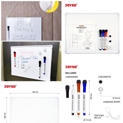 JOYKO WHITE lBOARD SET - PAPAN TULIS PUTIH WBS 10 INCLUDE MARKER / ERASER / MAGNET PORTABLE KECIL RINGAN