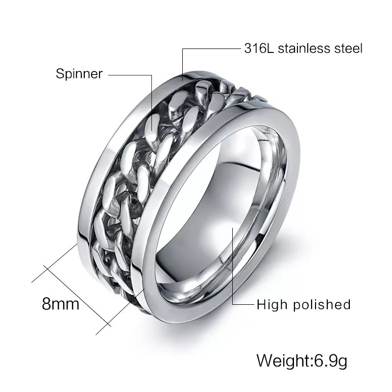 CINCIN RANTAI ROTASI PUTAR GAYA PUNK BAHAN TITANIUM STAINLESS STEEL PEMBUKA TUTUP BOTOL