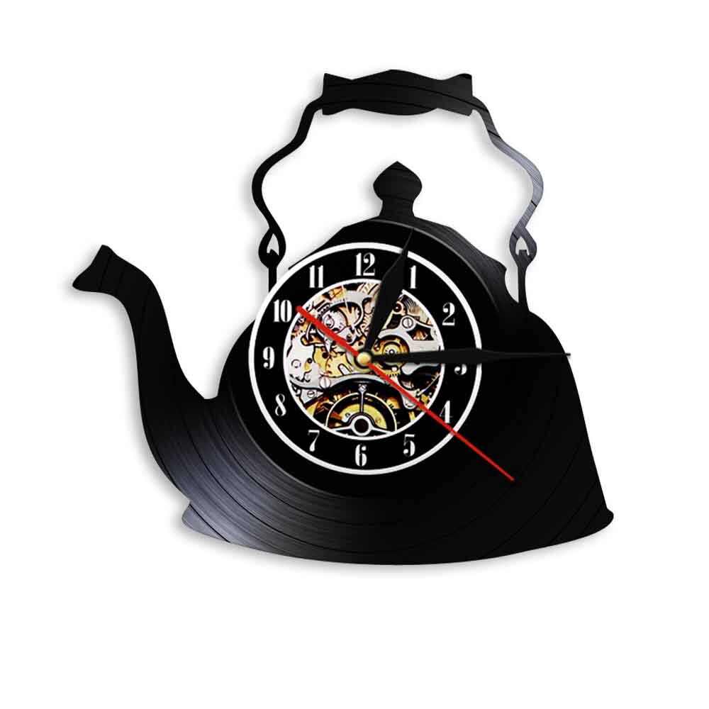 Modern Kitchen Artwork Teapot Wall Clock Tea Room Wall Decor Teapot Retro Vinyl Record Wall Clock Kitchen Decorative Wall Watch Shopee Indonesia