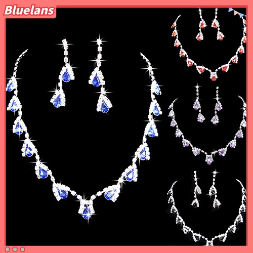 Set Perhiasan Kalung Anting Liontin Kristal Cubic Zirconia Untuk Pengantin Wanita