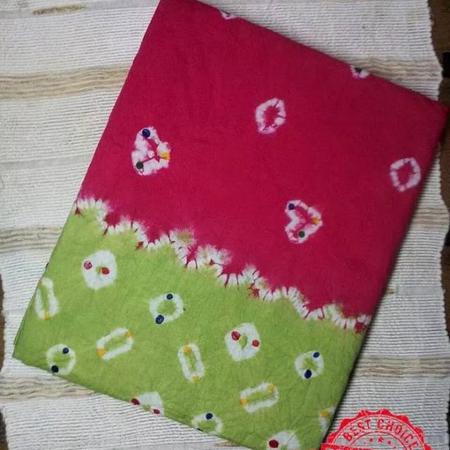 Kain Batik Jumput Jumputan Solo Motif Cengkehan Tumpal Warna Merah Hijau Seragam Kantor Sekolah