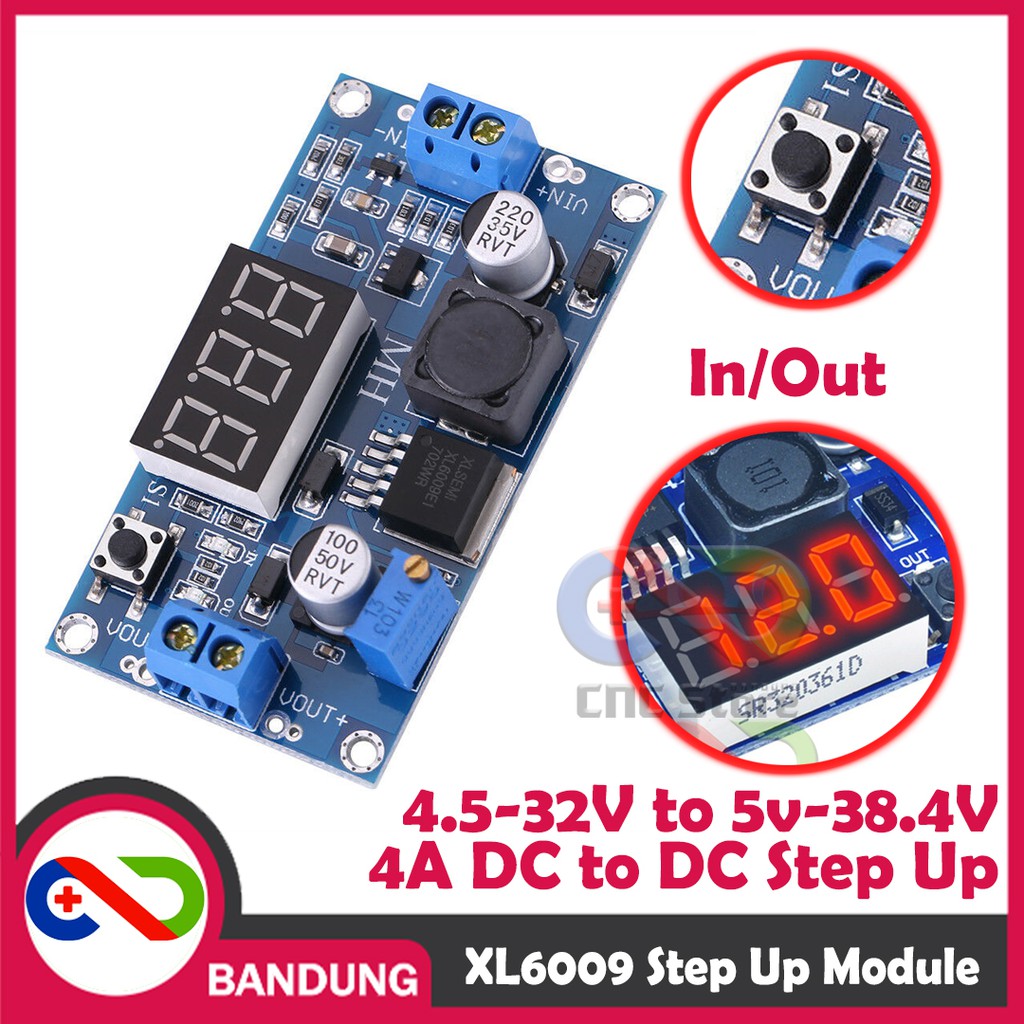 MODULE STEP UP STEP-UP XL6009 ADJUSTABLE DC TO DC BOOST CONVERTER 4A VOLTMETER