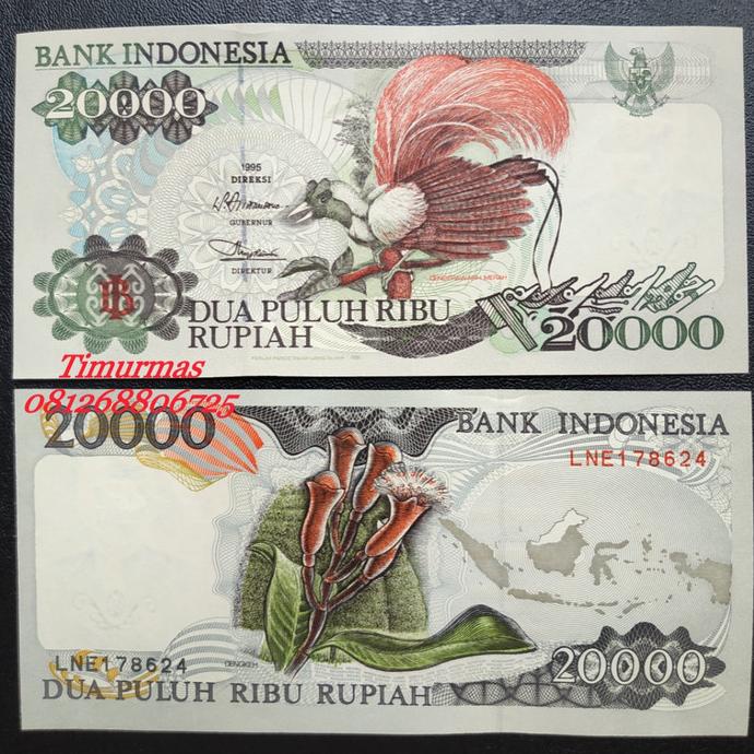 Uang Lama Kuno 20,000 Rupiah 1995 Cendrawasih Merah