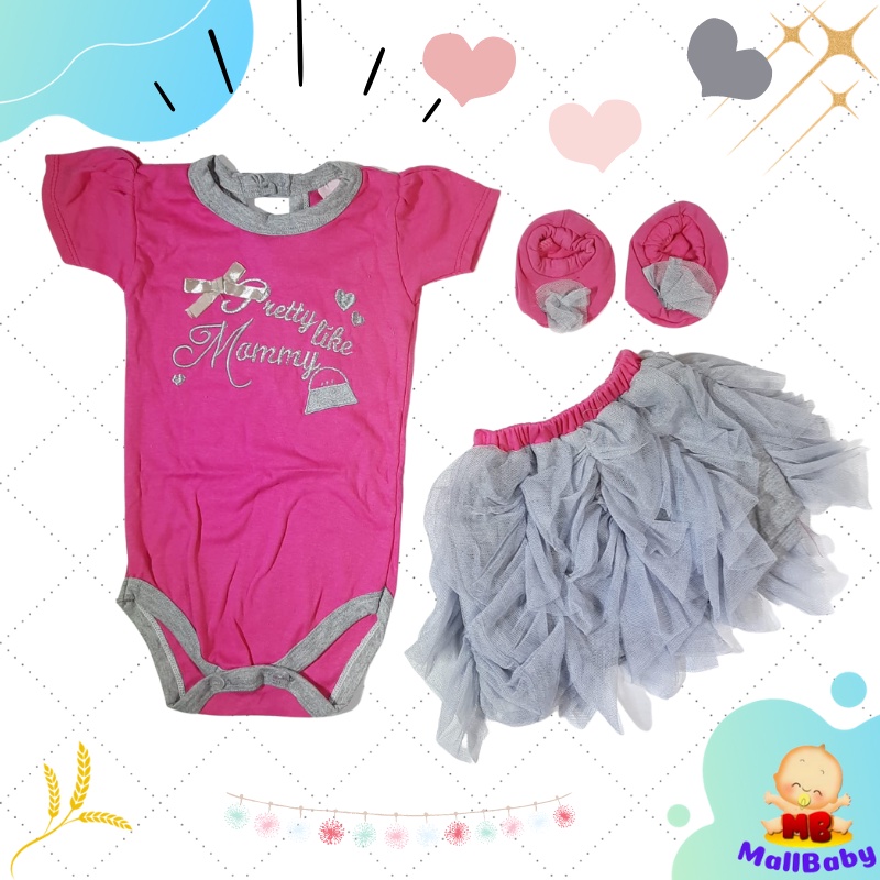 Baju Anak Bayi Perempuan Cewek Jumper Rok Bandana Sepatu Best Seller Pretty Like Mummy