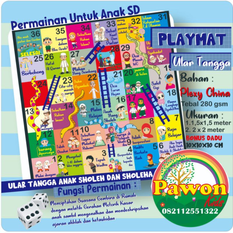 Ular Tangga Raksasa Anak Sholeh 2x2 Meter Karpet Bermain Anak SD Plexy China 280 GSM