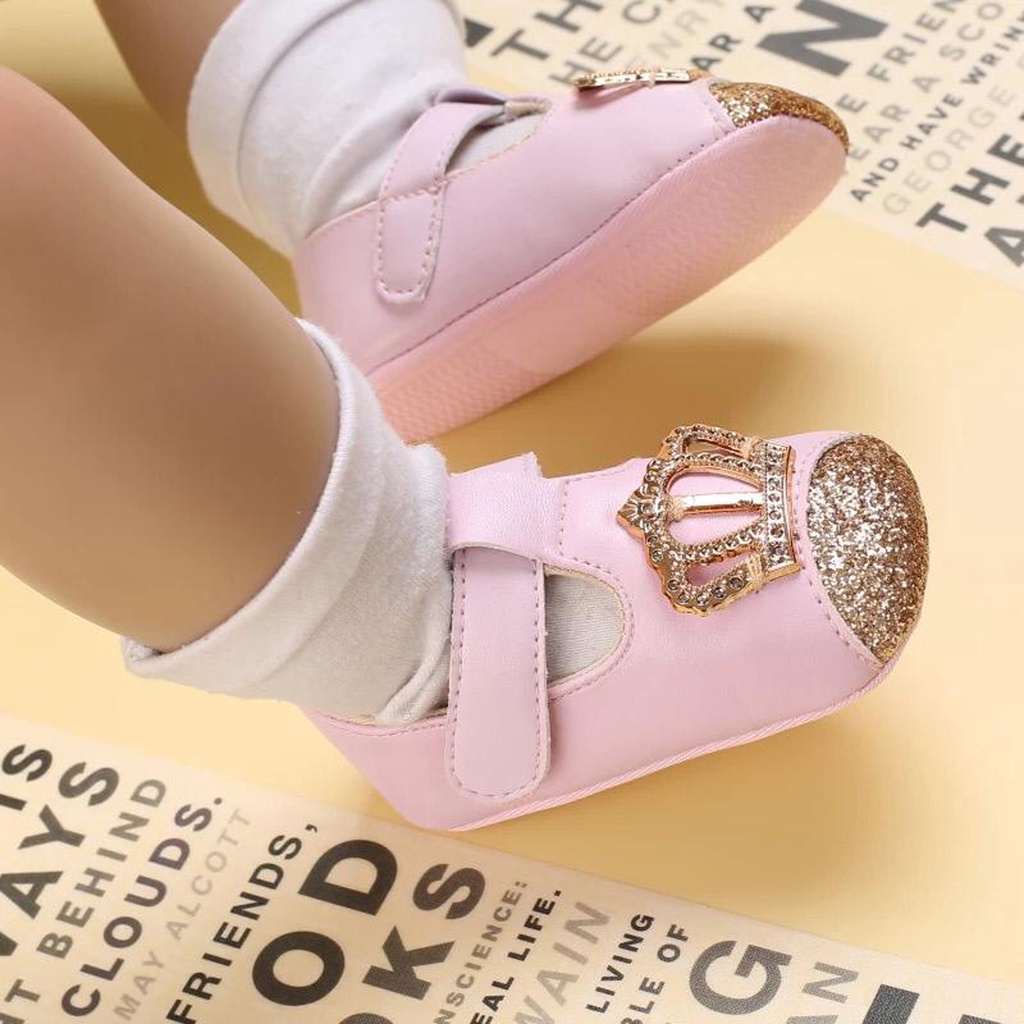 Sepatu Bayi Perempuan Import Premium Sepatu Baby Fashion Motif Mahkota Crown Sepatu Prewalker Anak Bayi Kualitas Premium Import Usia 0 - 18 Bulan