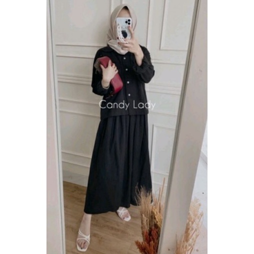Kayla Pocket set by candy lady store, bahan linen ld 110, rok 85cm