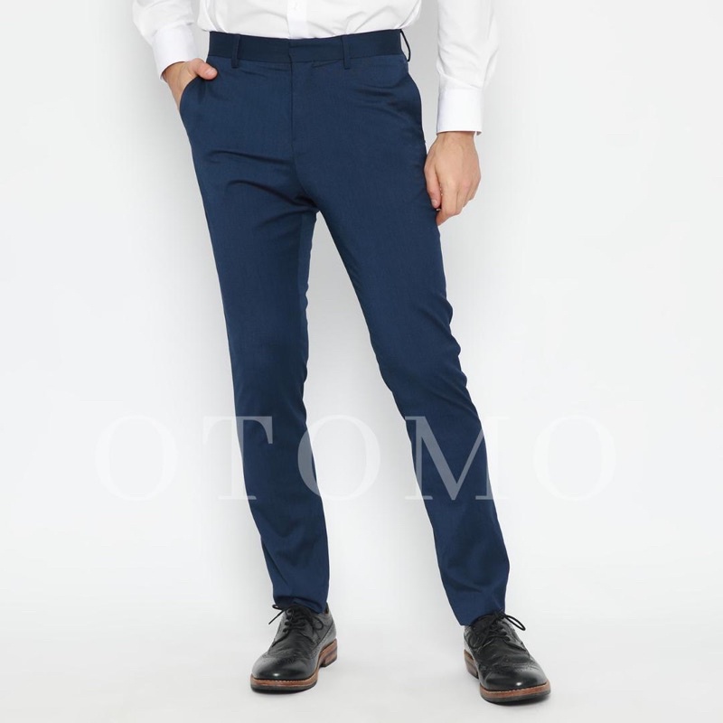 Celana H&M Skinny Stretch Suit Pants Navy Original Bahan Formal Kantor