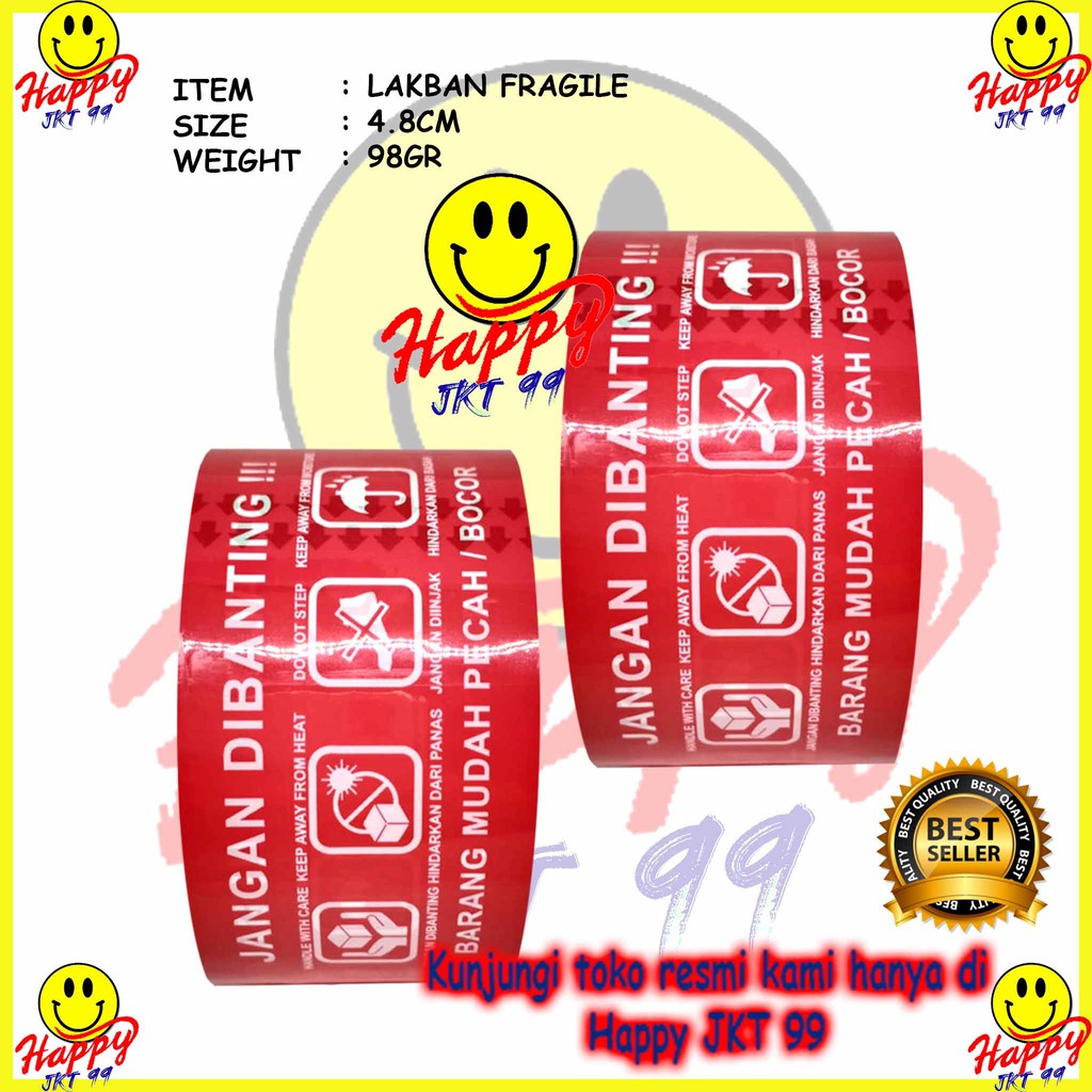 [ HAPPY JKT 99 ] LAKBAN ISOLASI FRAGILE ANTI PECAH 4.8CM