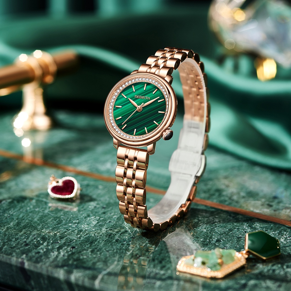 REBIRTH Jam Tangan Wanita Mode Mewah Tali Baja Penuh Berlian Dial Tahan Air Kuarsa Jam Tangan Cewek