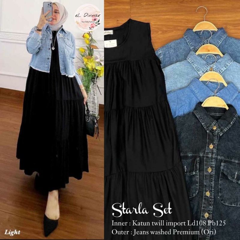 STARLA SET DRESS ORI EL-DINNAR // SETELAN OUTER JEANS INNER DRESS KATUN TWILL IMPORT