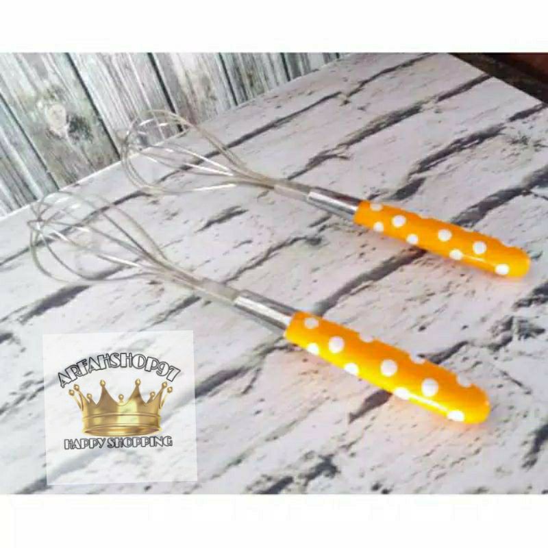 Wisk Pengocok Kocokan Telur Stainless pegangan Warna Polkadot