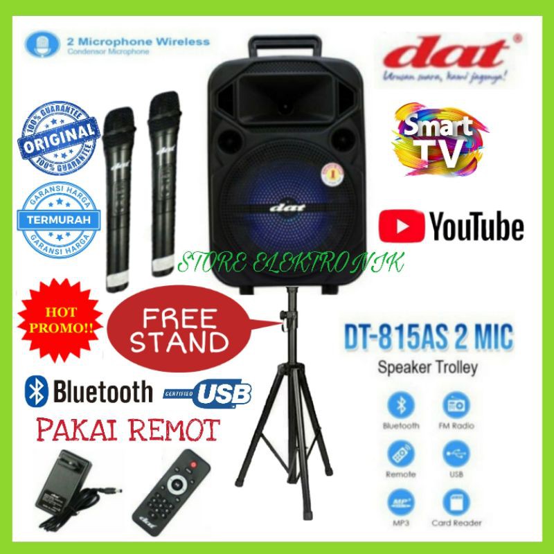 Promo Free Stand...!!! Speaker Portable DAT 8 Inch DT 815 AS 2 Mic Wireless Original